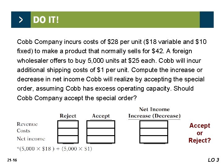 Cobb Company incurs costs of $28 per unit ($18 variable and $10 fixed) to