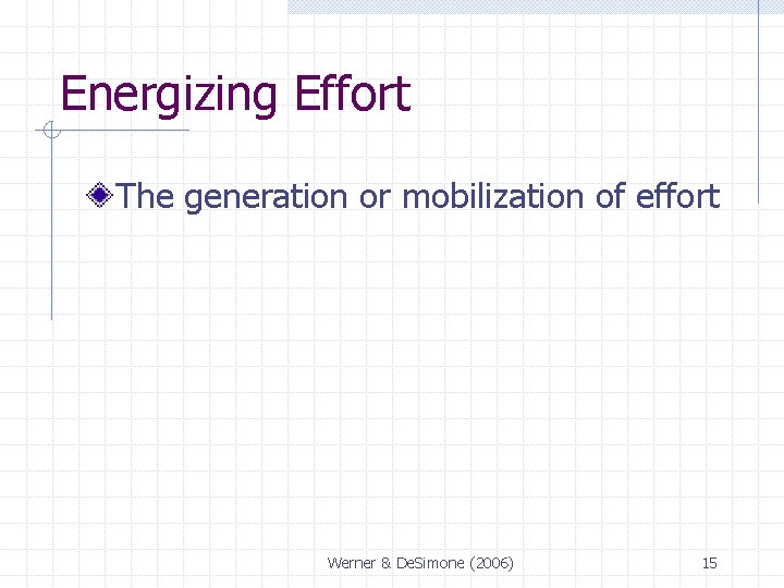 Energizing Effort The generation or mobilization of effort Werner & De. Simone (2006) 15