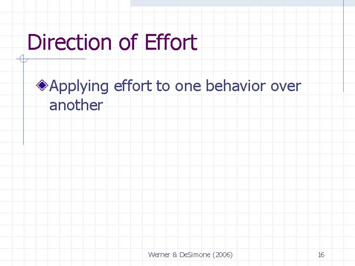 Direction of Effort Applying effort to one behavior over another Werner & De. Simone