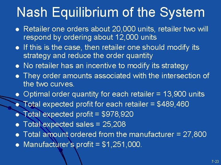 Nash Equilibrium of the System l l l l l Retailer one orders about