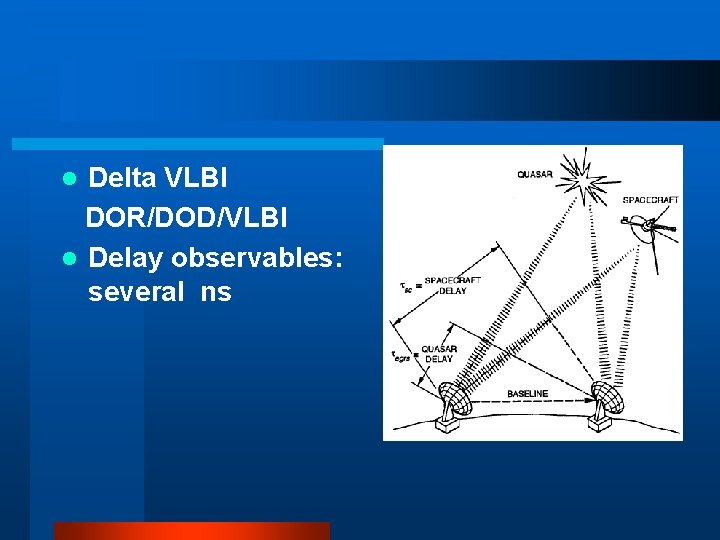 Delta VLBI DOR/DOD/VLBI l Delay observables: several ns l 