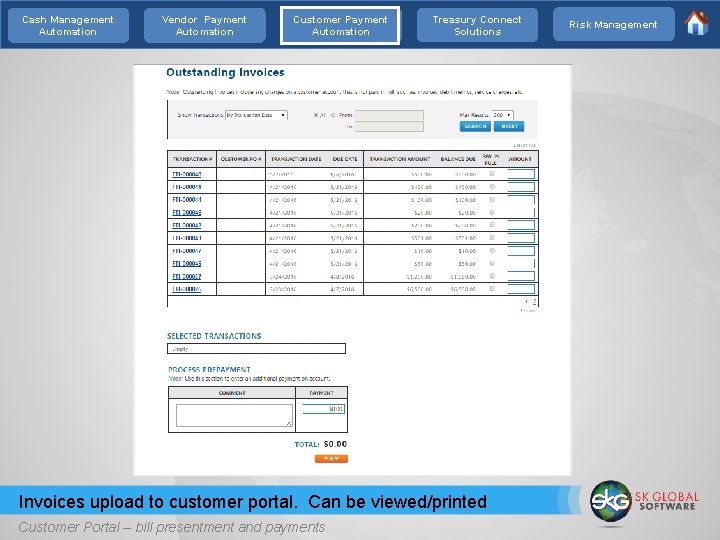 Cash Management Automation Vendor Payment Automation Customer Payment Automation Treasury Connect Solutions Invoices upload