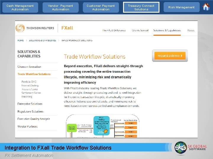 Cash Management Automation Vendor Payment Automation Customer Payment Automation Integration to FXall Trade Workflow