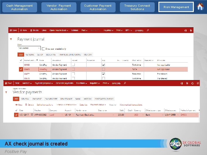 Cash Management Automation Vendor Payment Automation AX check journal is created Positive Pay Customer