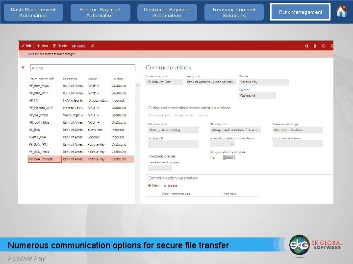 Cash Management Automation Vendor Payment Automation Customer Payment Automation Treasury Connect Solutions Numerous communication