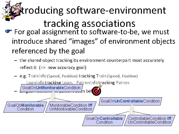 Introducing software-environment tracking associations F For goal assignment to software-to-be, we must introduce shared