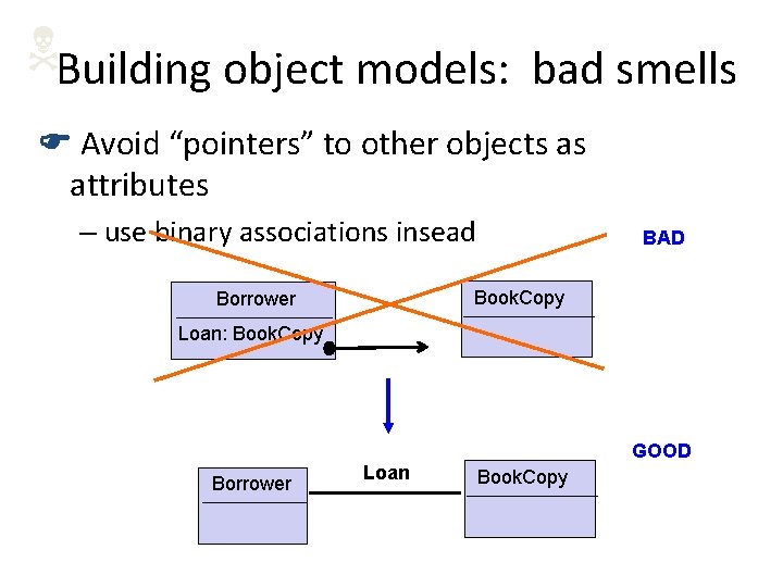NBuilding object models: bad smells F Avoid “pointers” to other objects as attributes –