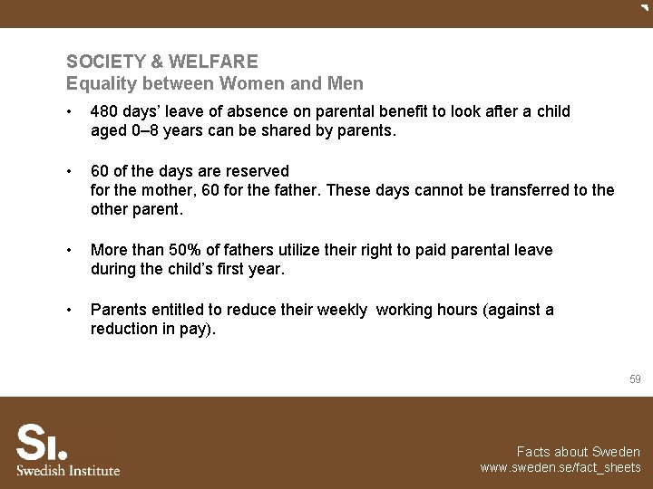 SOCIETY & WELFARE Equality between Women and Men • 480 days’ leave of absence