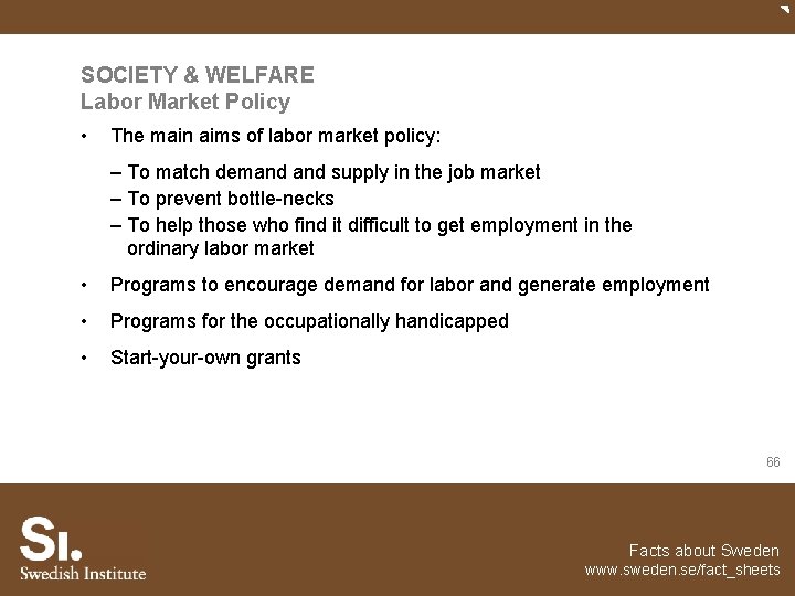 SOCIETY & WELFARE Labor Market Policy • The main aims of labor market policy: