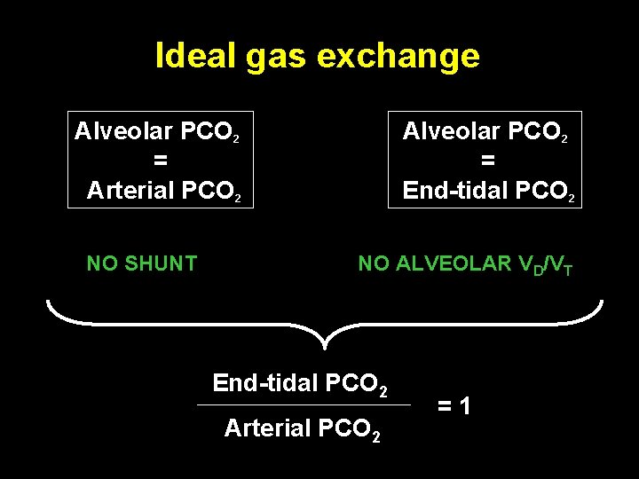 Ideal gas exchange Alveolar PCO 2 = Arterial PCO 2 NO SHUNT Alveolar PCO