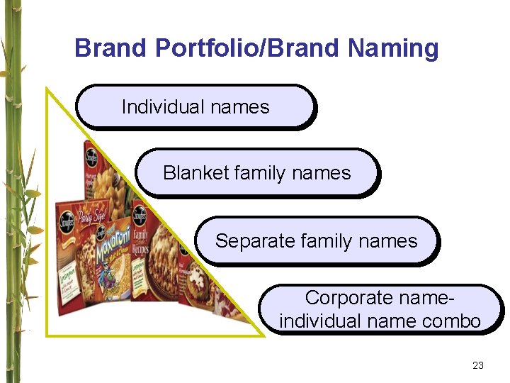 Brand Portfolio/Brand Naming Individual names Blanket family names Separate family names Corporate nameindividual name