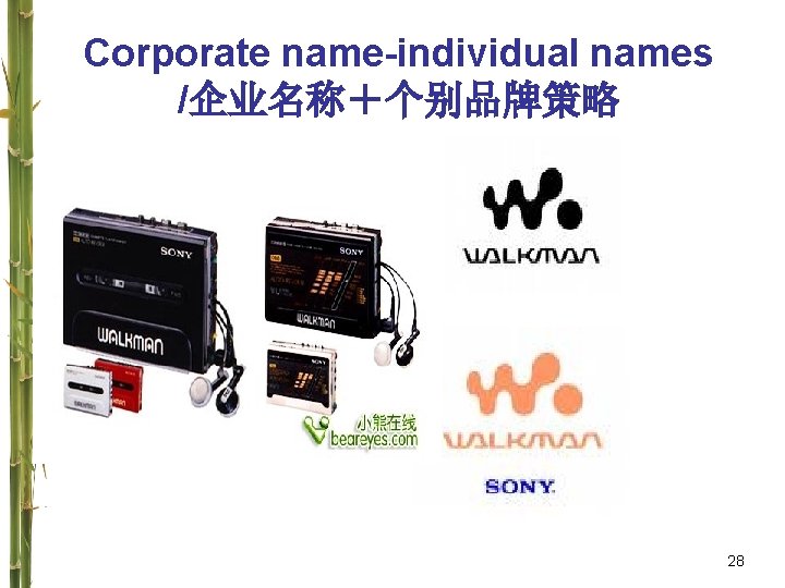 Corporate name-individual names /企业名称＋个别品牌策略 28 