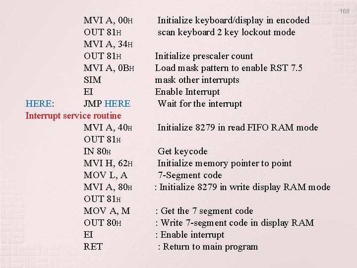 MVI A, 00 H Initialize keyboard/display in encoded OUT 81 H scan keyboard 2