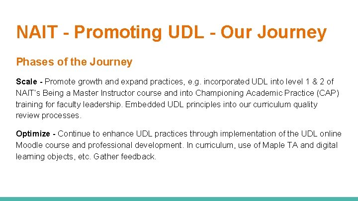 NAIT - Promoting UDL - Our Journey Phases of the Journey Scale - Promote