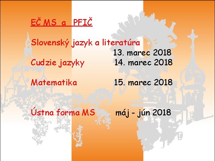 EČ MS a PFIČ Slovenský jazyk a literatúra 13. marec 2018 Cudzie jazyky 14.