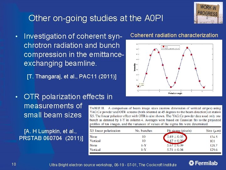 Other on-going studies at the A 0 PI • Investigation of coherent synchrotron radiation