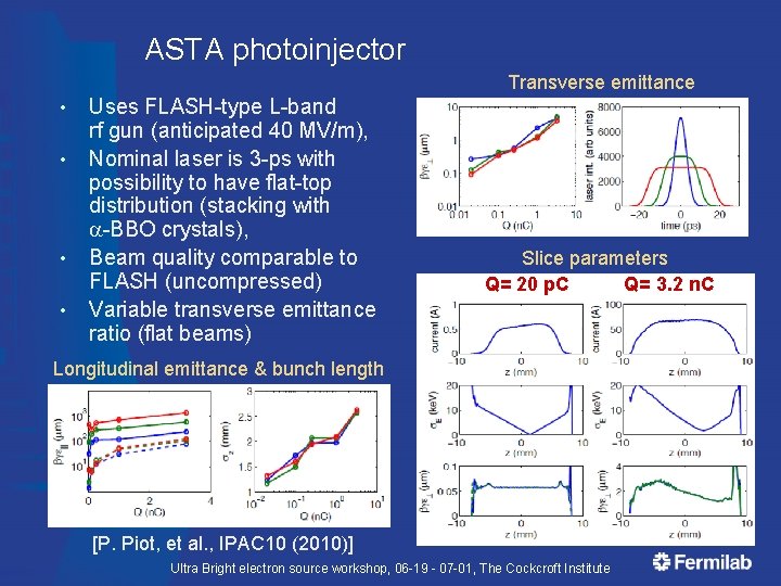 ASTA photoinjector Transverse emittance • • Uses FLASH-type L-band rf gun (anticipated 40 MV/m),