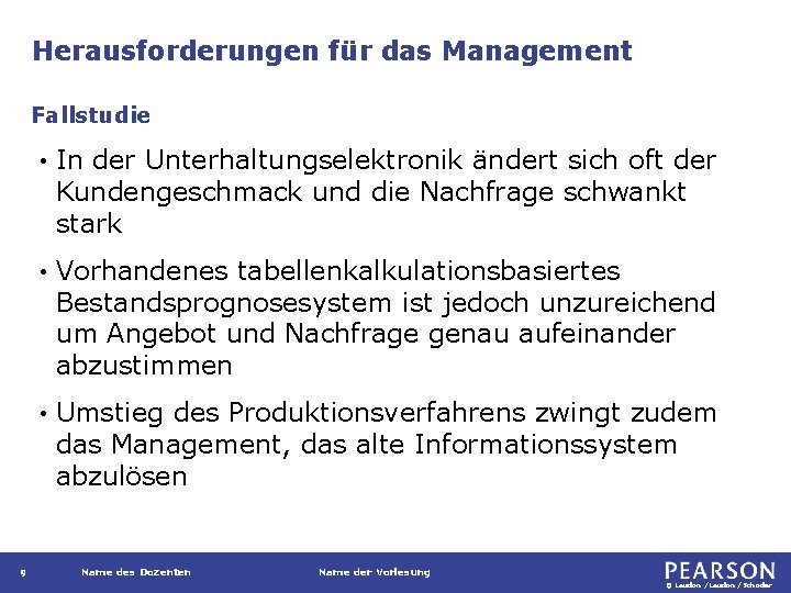 Herausforderungen für das Management Fallstudie 9 • In der Unterhaltungselektronik ändert sich oft der