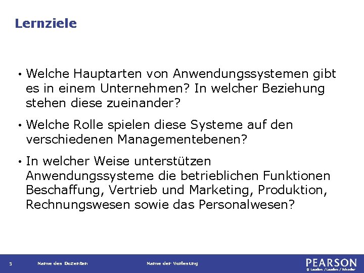 Lernziele 5 • Welche Hauptarten von Anwendungssystemen gibt es in einem Unternehmen? In welcher