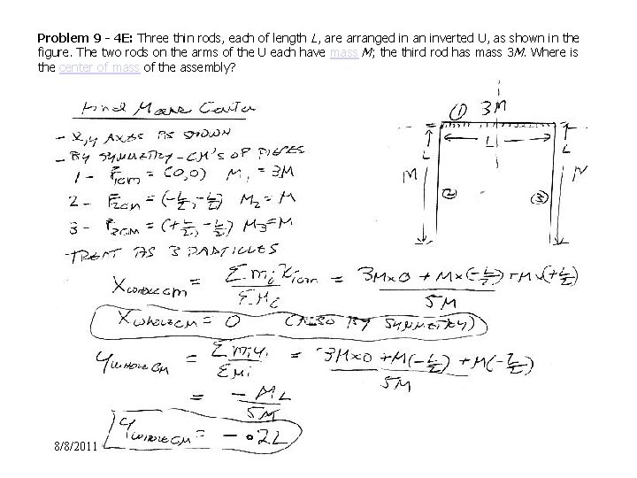 Problem 9 - 4 E: Three thin rods, each of length L, are arranged