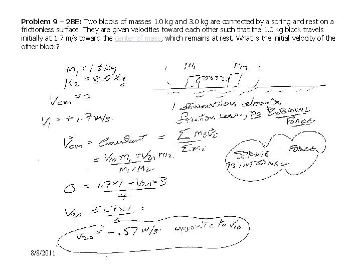 Problem 9 – 28 E: Two blocks of masses 1. 0 kg and 3.