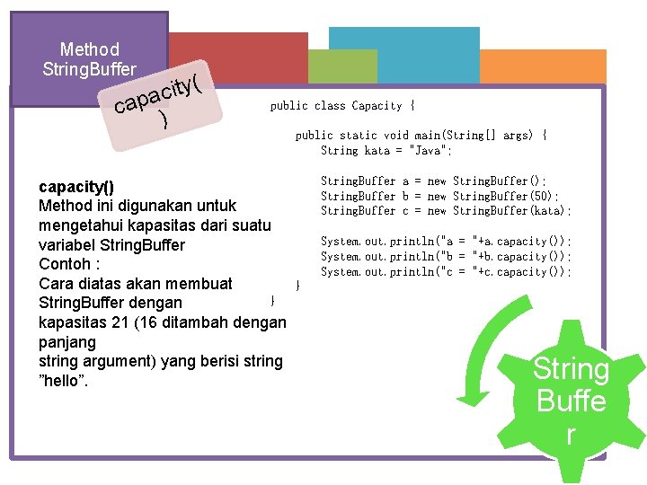 Method String. Buffer ty( i c a cap ) public class Capacity { public