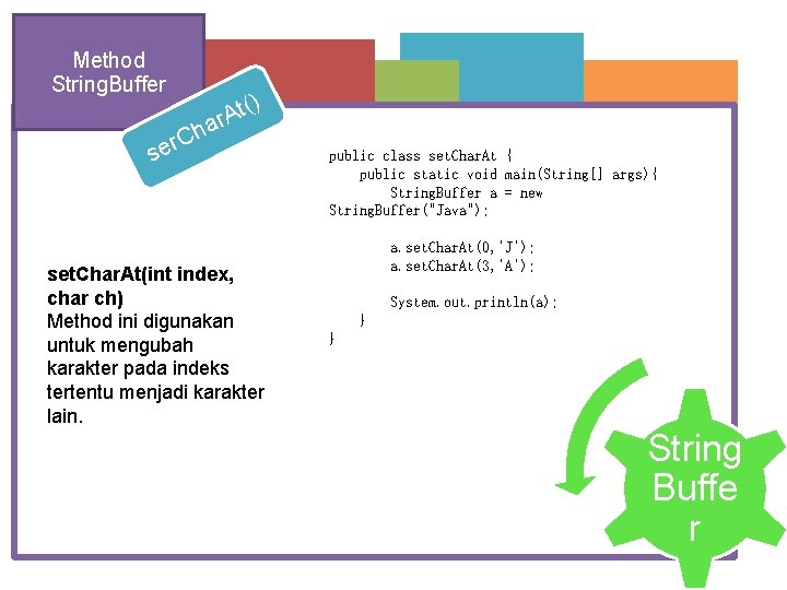 Method String. Buffer t( A r a ) h C r se set. Char.