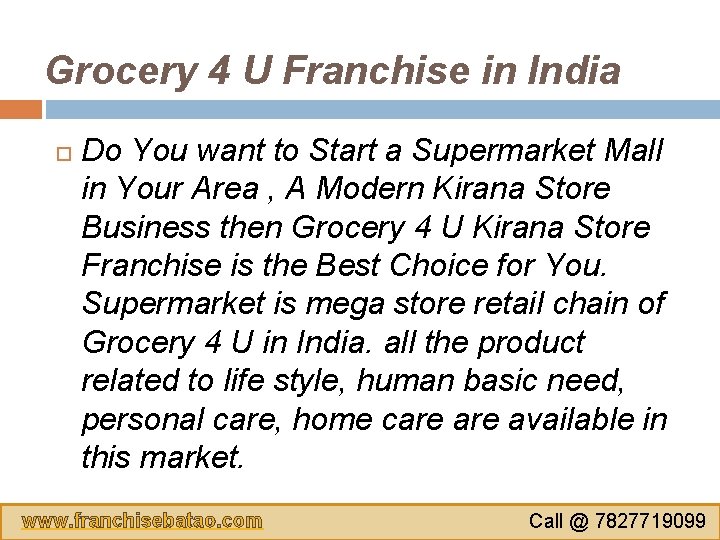 Grocery 4 U Franchise in India Do You want to Start a Supermarket Mall