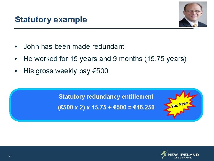 Statutory example • John has been made redundant • He worked for 15 years