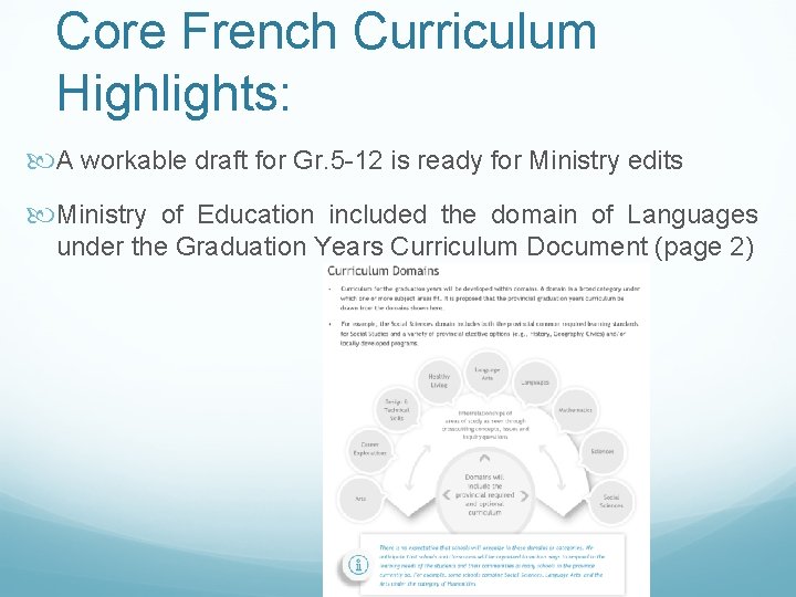 Core French Curriculum Highlights: A workable draft for Gr. 5 -12 is ready for