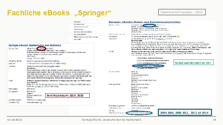 Fachliche e. Books „Springer“ Datenbankinfosystem - DBIS Technik und Informatik: ab 2017 Berichtszeitraum: 2016,