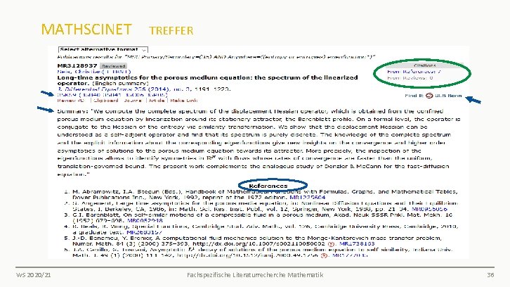 MATHSCINET TREFFER WS 2020/21 Fachspezifische Literaturrecherche Mathematik 36 