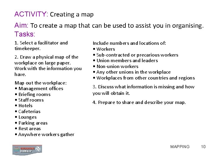 ACTIVITY: Creating a map Aim: To create a map that can be used to