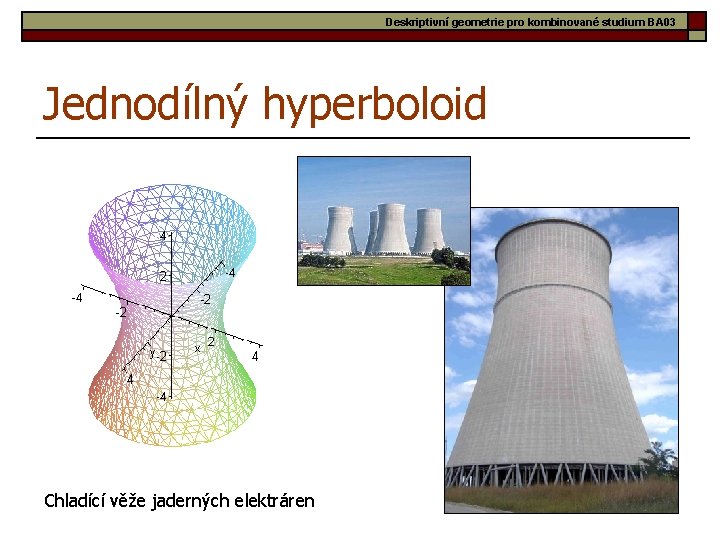 Deskriptivní geometrie pro kombinované studium BA 03 Jednodílný hyperboloid Chladící věže jaderných elektráren 26