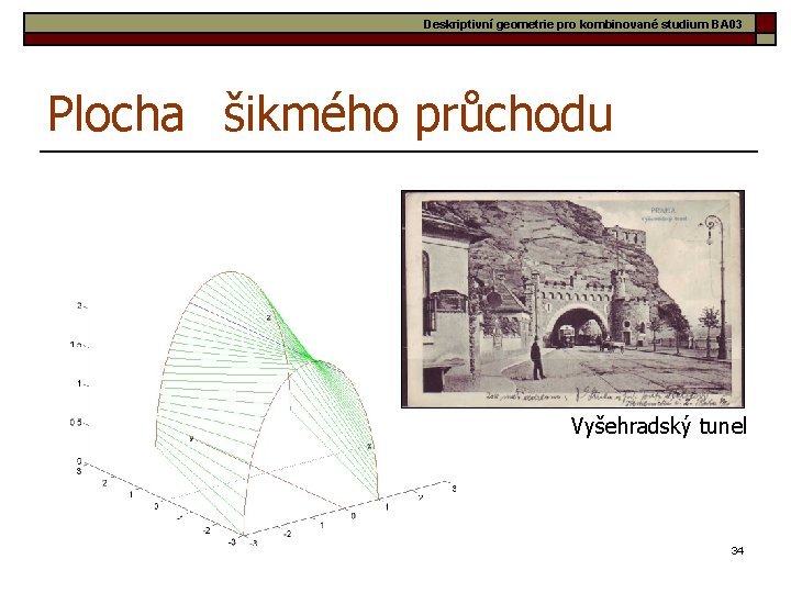Deskriptivní geometrie pro kombinované studium BA 03 Plocha šikmého průchodu Vyšehradský tunel 34 