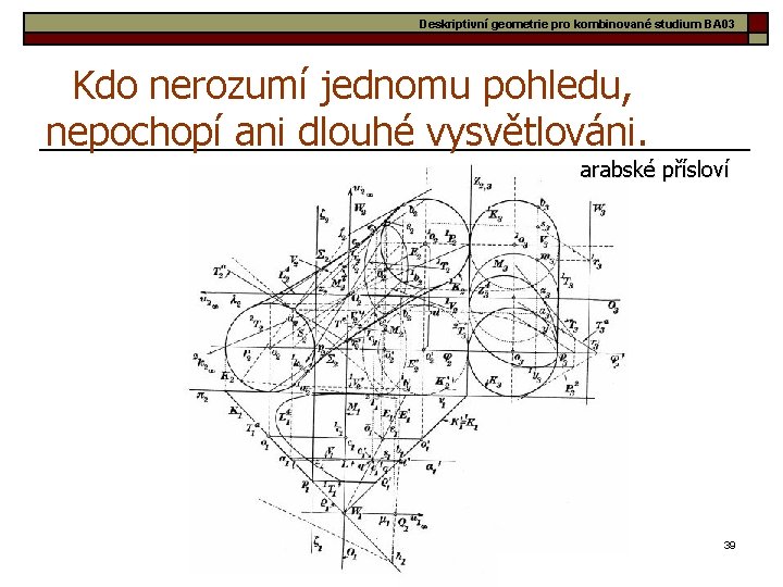 Deskriptivní geometrie pro kombinované studium BA 03 Kdo nerozumí jednomu pohledu, nepochopí ani dlouhé