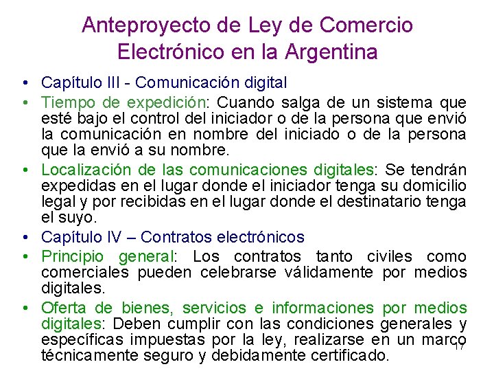 Anteproyecto de Ley de Comercio Electrónico en la Argentina • Capítulo III - Comunicación