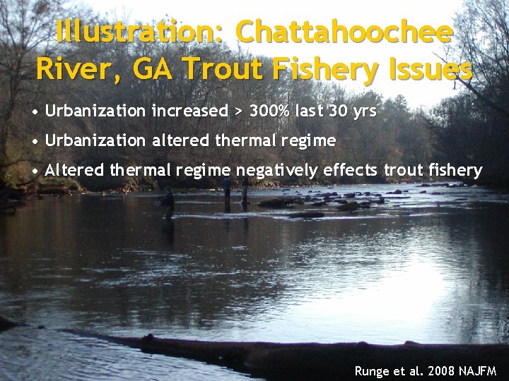 Illustration: Chattahoochee River, GA Trout Fishery Issues • Urbanization increased > 300% last 30