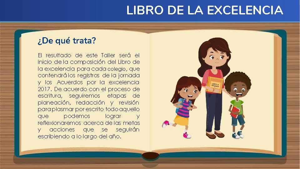 LIBRO DE LA EXCELENCIA ¿De qué trata? El resultado de este Taller será el