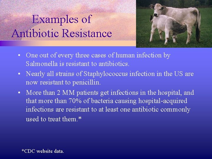 Examples of Antibiotic Resistance • One out of every three cases of human infection