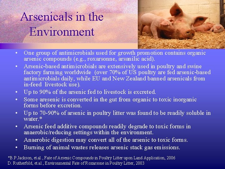 Arsenicals in the Environment • One group of antimicrobials used for growth promotion contains