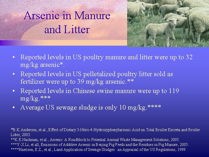 Arsenic in Manure and Litter • Reported levels in US poultry manure and litter