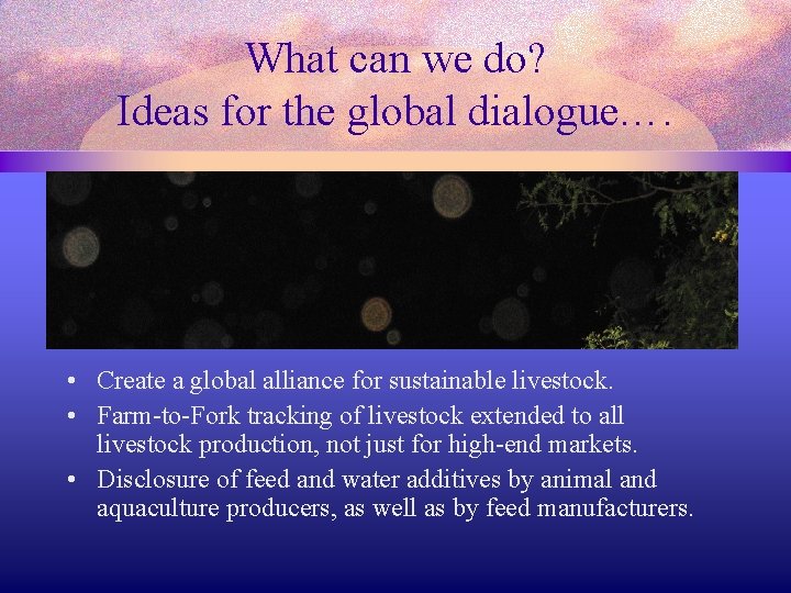 What can we do? Ideas for the global dialogue…. • Create a global alliance