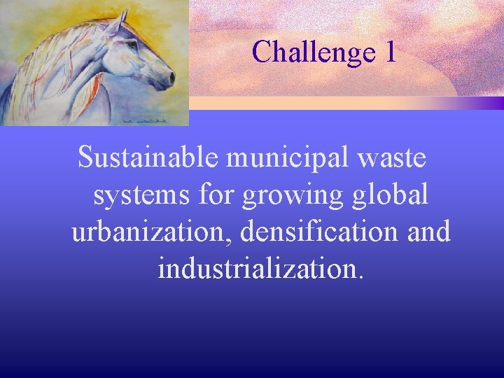 Challenge 1 Sustainable municipal waste systems for growing global urbanization, densification and industrialization. 