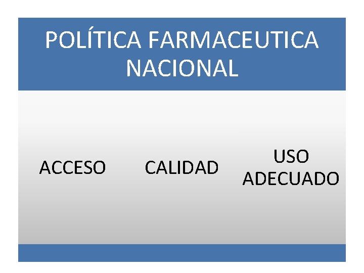 POLÍTICA FARMACEUTICA NACIONAL ACCESO CALIDAD USO ADECUADO 