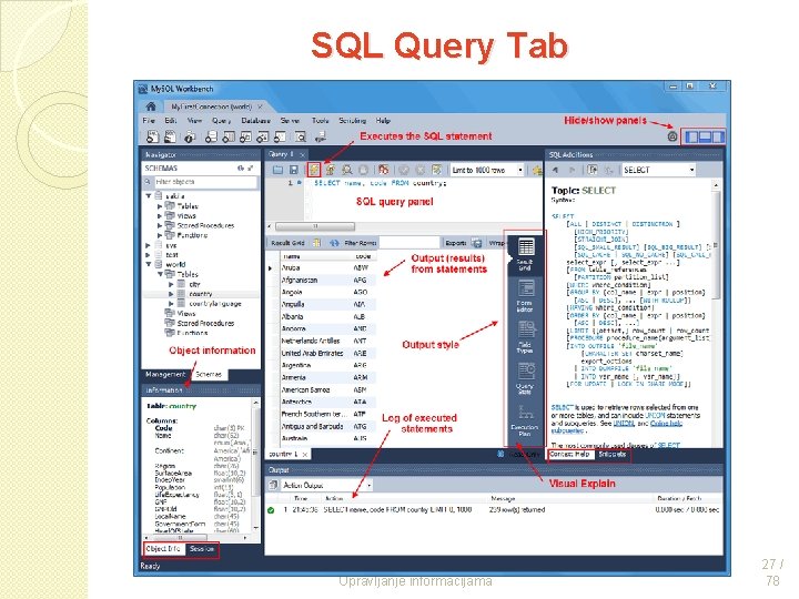 SQL Query Tab Upravljanje informacijama 27 / 78 