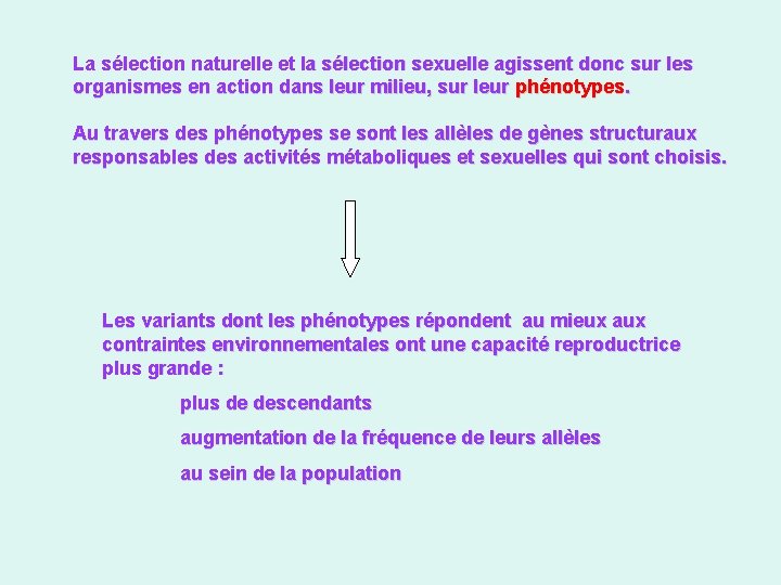 La sélection naturelle et la sélection sexuelle agissent donc sur les organismes en action