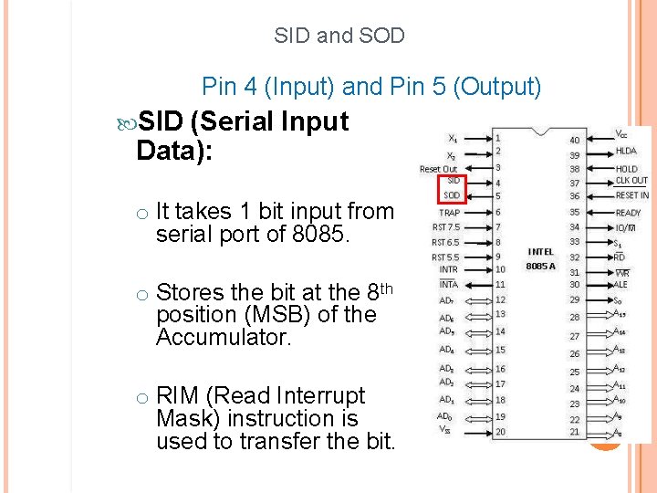 SID and SOD Pin 4 (Input) and Pin 5 (Output) SID (Serial Input Data):