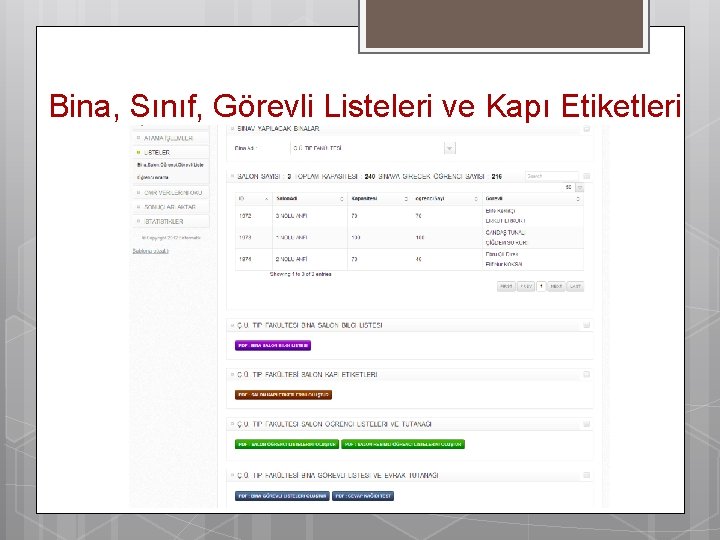 Bina, Sınıf, Görevli Listeleri ve Kapı Etiketleri 