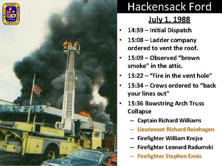 Hackensack Ford July 1, 1988 • 14: 59 – Initial Dispatch • 15: 08